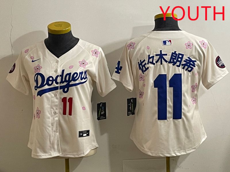 Youth Los Angeles Dodgers #11 R.Sasaki Cream Sakura Edition 2025 Nike MLB Jersey style 34->youth mlb jersey->Youth Jersey